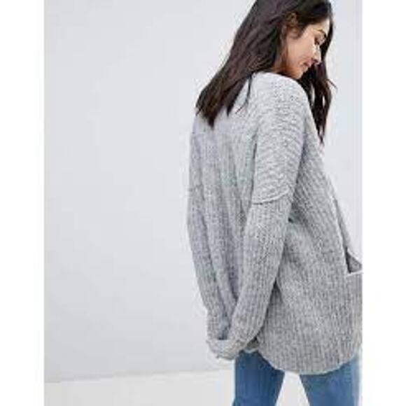 Free People Gray Alpaca Knit Open Front lightweight Cardi Cardigan - Picture 2 of 5